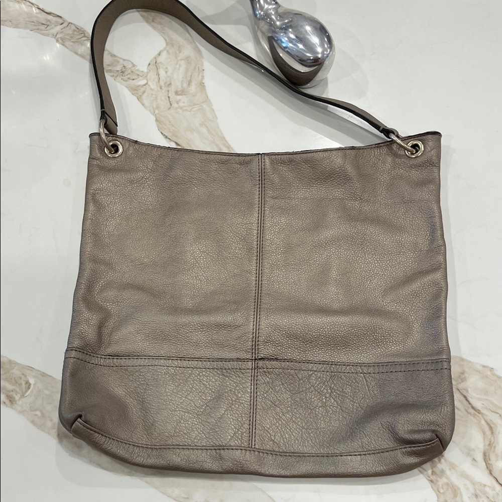 Banana Republic metallic pewter finish leather Shoulder Bag w silver hardware